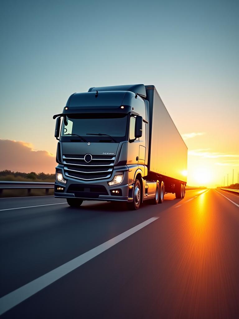 Heavy transport logistics vehicle in motion